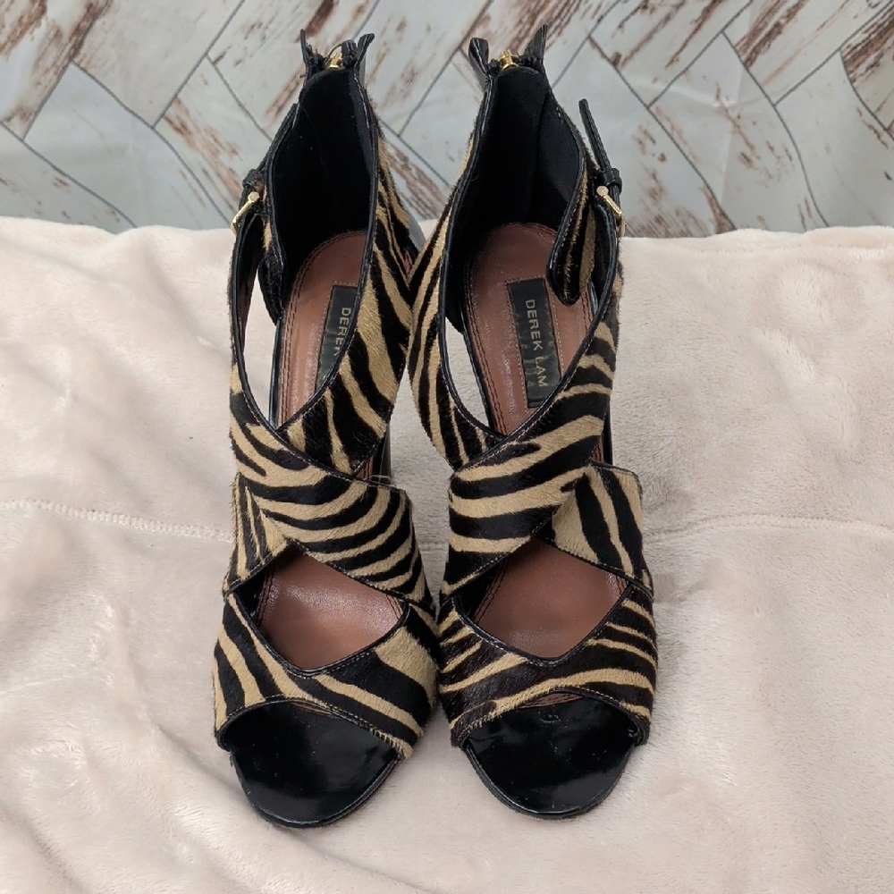 Derek Lam Black and Tan Calf Hair Zebra Print Heels